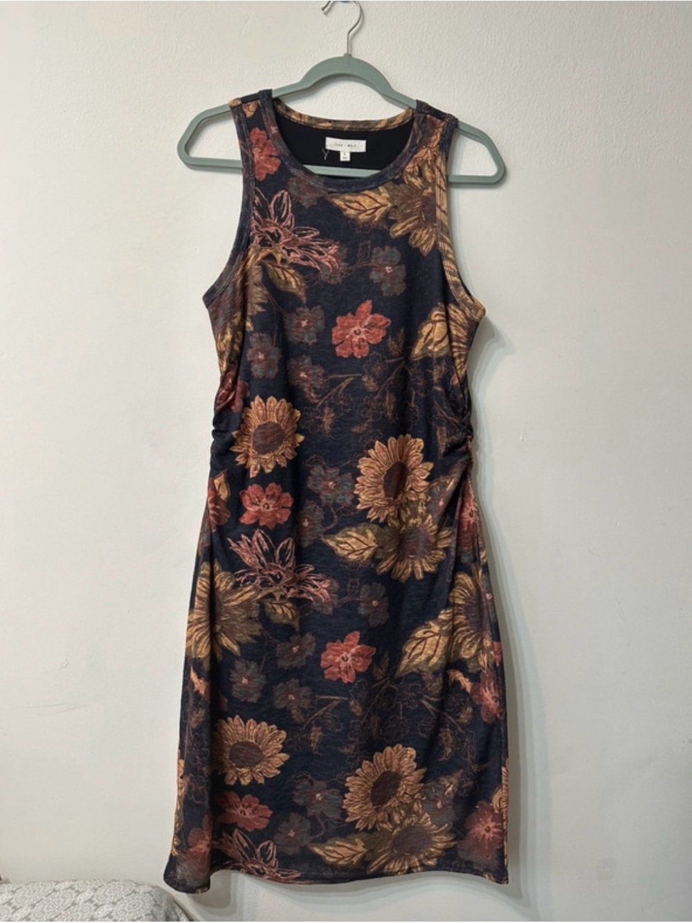 CLEO + WOLF Floral Midi Dress - Black with Rust and Gold